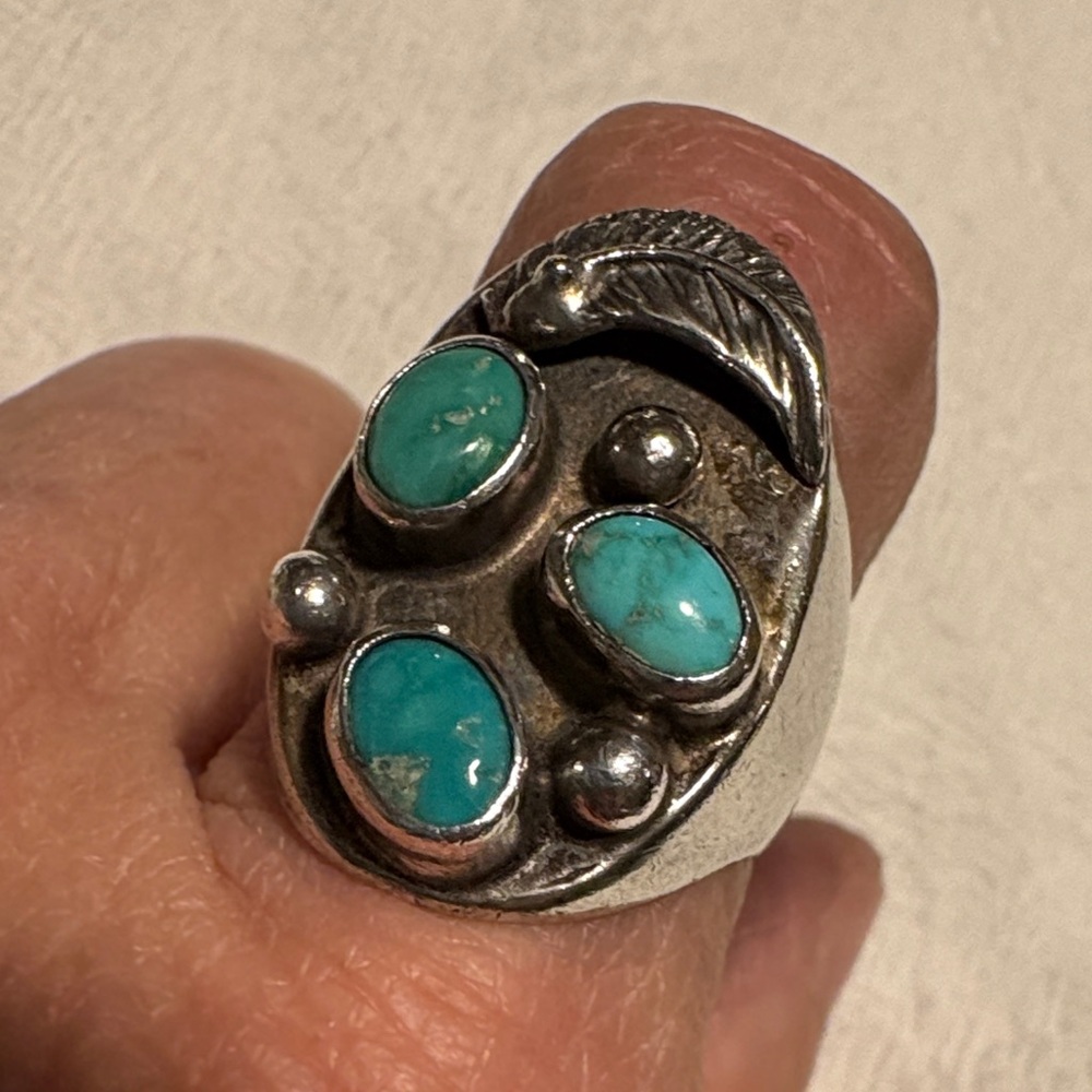 Native Vintage Silver Turquoise Statement Ring - image 2
